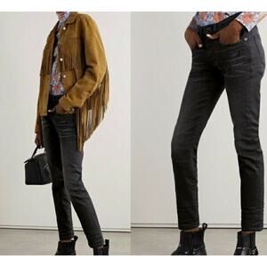 R13 Jenny Mid Rise Jeans in Dirty Black Distressed Denim Sz 25 Made in Italy (a